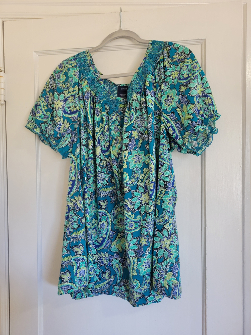 Women's Basic Editions Green & Blue Floral Peasant top Plus size 3x